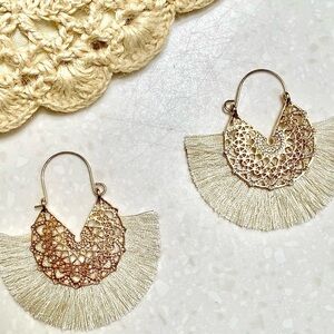 Fringe vanilla gold tassel earrings w Gypsy/hippy summer beach vibes